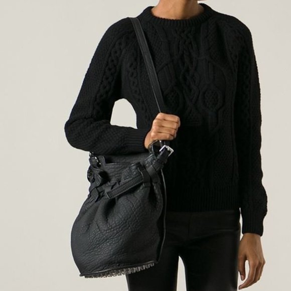 Alexander Wang Diego Studded Leather Bucket Bag Silver-Tone Hardware RARE - Picture 13 of 15